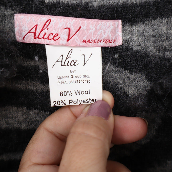 Alice V Italy Wool Blend Gray Black Abstract Swirl Popcorn Knit Sweater Vest O/S