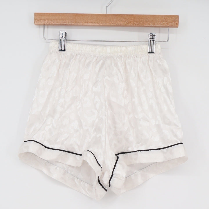 Unbranded Pajama Shorts Womens S White Leopard Jacquard Satin Piping Excellent