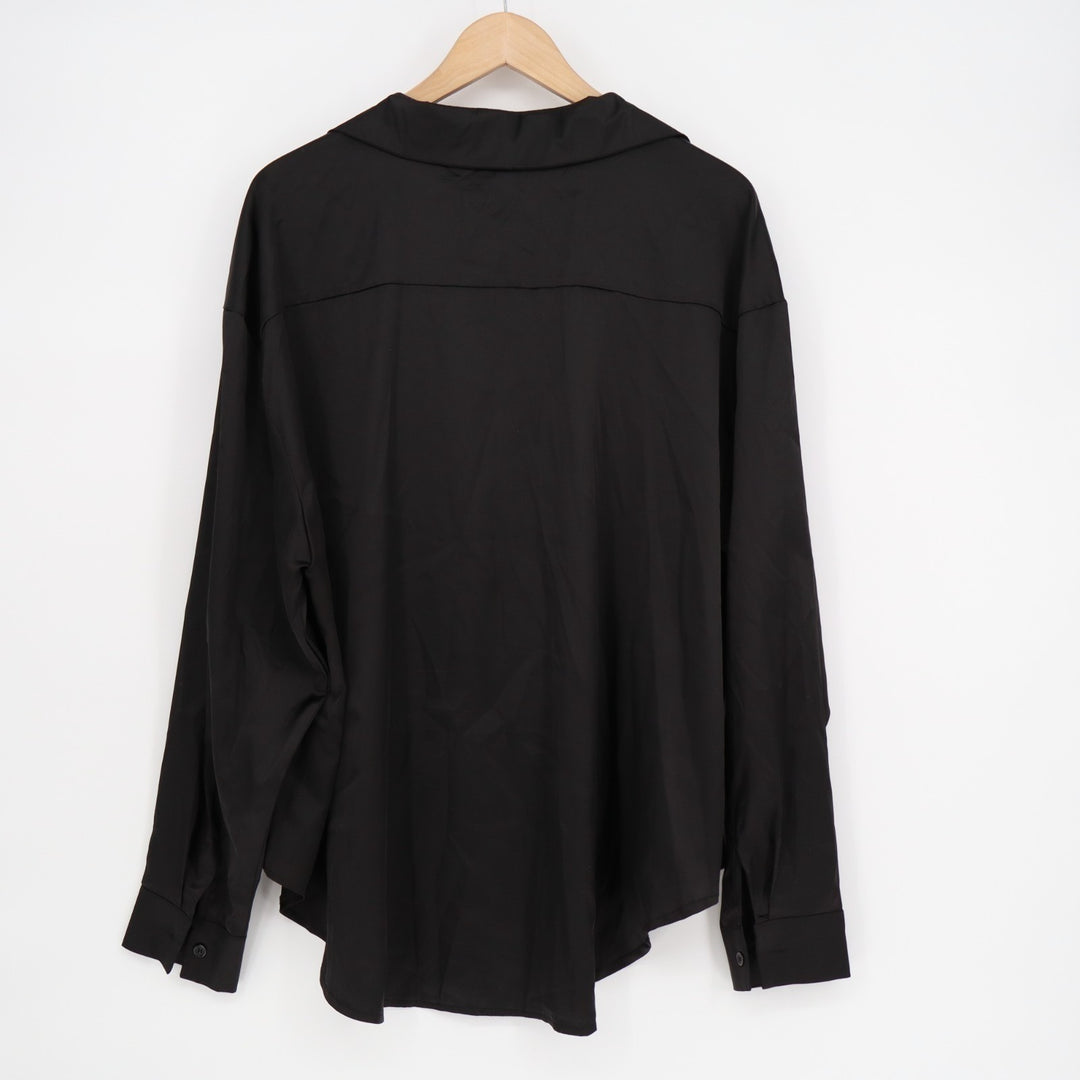 Shirt Womens XL Black High Low Hem Long Sleeve Spread Collar Button Up