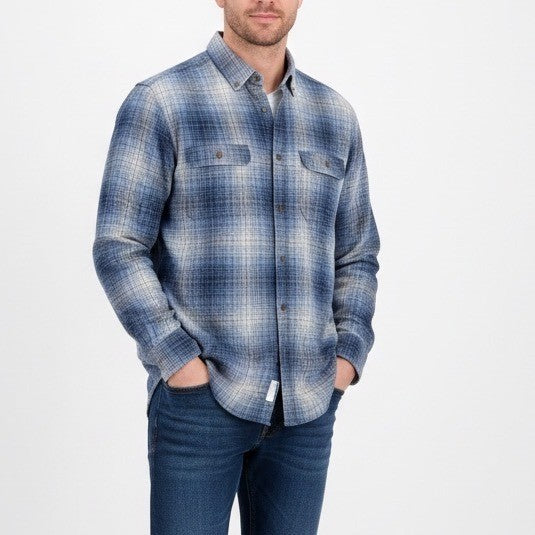 George Plaid Flannel Shirt Long Sleeve Button Down Blue Men's Size L