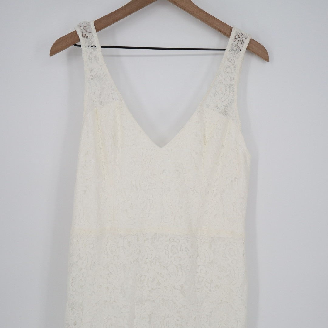 Lulus Beloved Eternity Maxi Dress Womens 2XL White Nylon Lace Detail Sleeveless