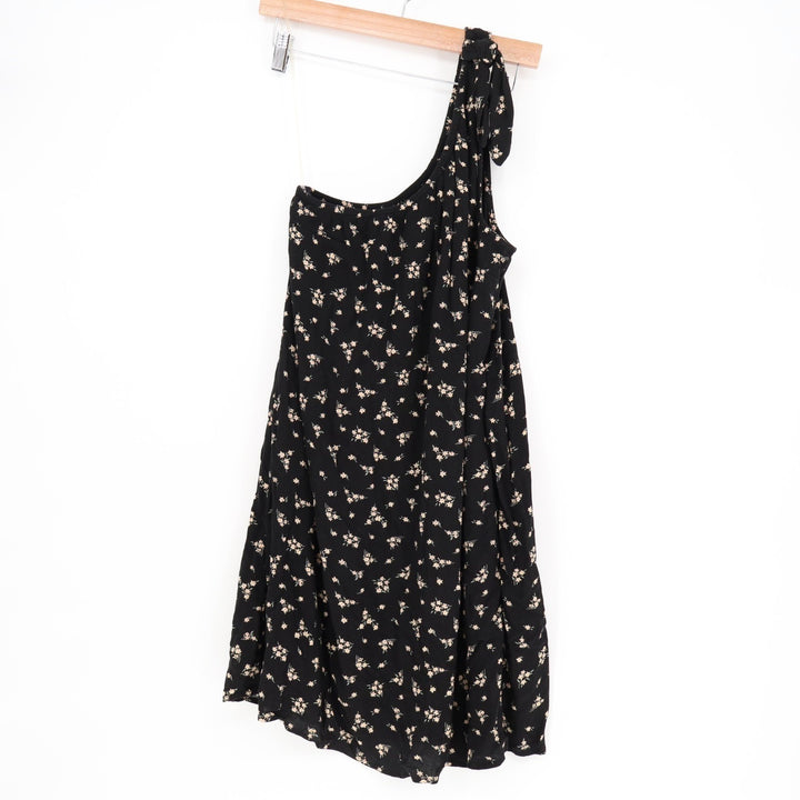 American Eagle Outfitters One Shoulder A Line Dress Womens Medium Black Floral