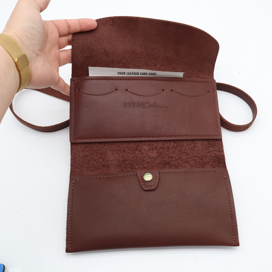 Urban Southern Brown Leather Crossbody Belt Bag Envelope Clutch Handcrafted