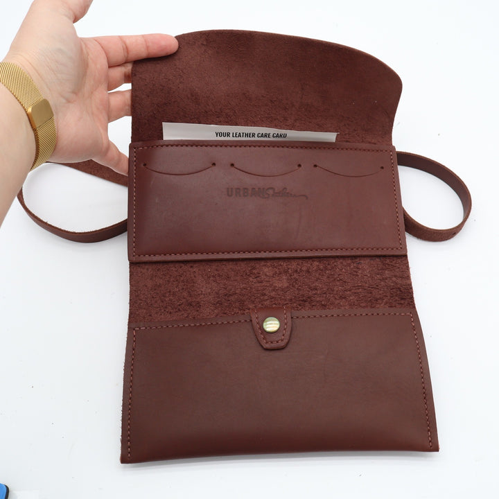 Urban Southern Brown Leather Crossbody Belt Bag Envelope Clutch Handcrafted