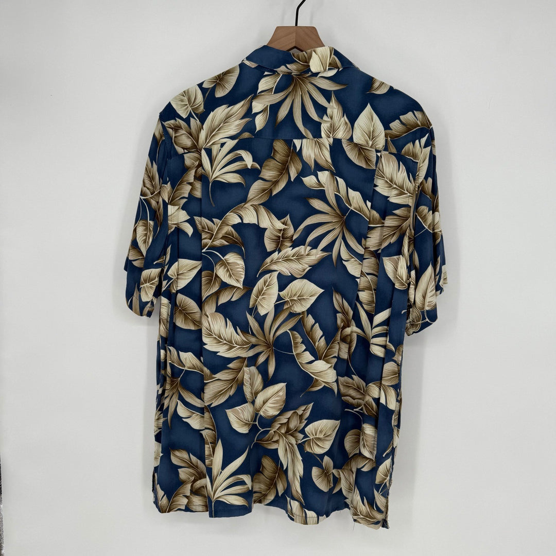 Croft & Barrow Mens Blue Tropical Leaf Print Short Sleeve Button Up Shirt Size L