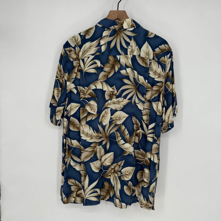 Croft & Barrow Mens Blue Tropical Leaf Print Short Sleeve Button Up Shirt Size L