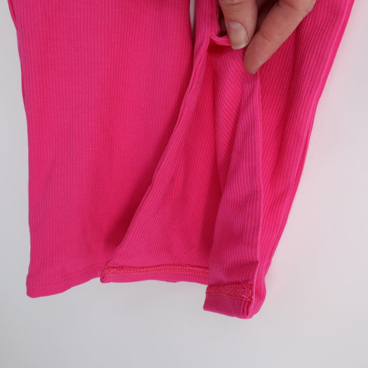 Naked Wardrobe Neon Pink Ribbed Split Hem Leggings Small High Waist