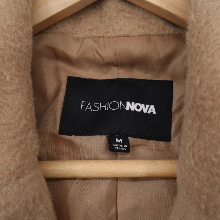 Fashion Nova Womens Camel Tan Double Breasted Long Overcoat Jacket Size M