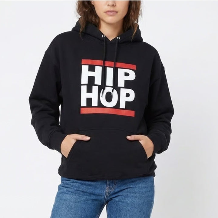 Hip Hop Hoodie Unisex 2XL Black Graphic Cotton Long Sleeve Kangaroo Pocket
