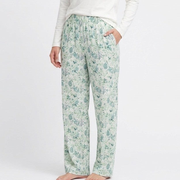 Charter Club Intimates Pajama Pants Womens L Green Floral Elastic Waist Straight
