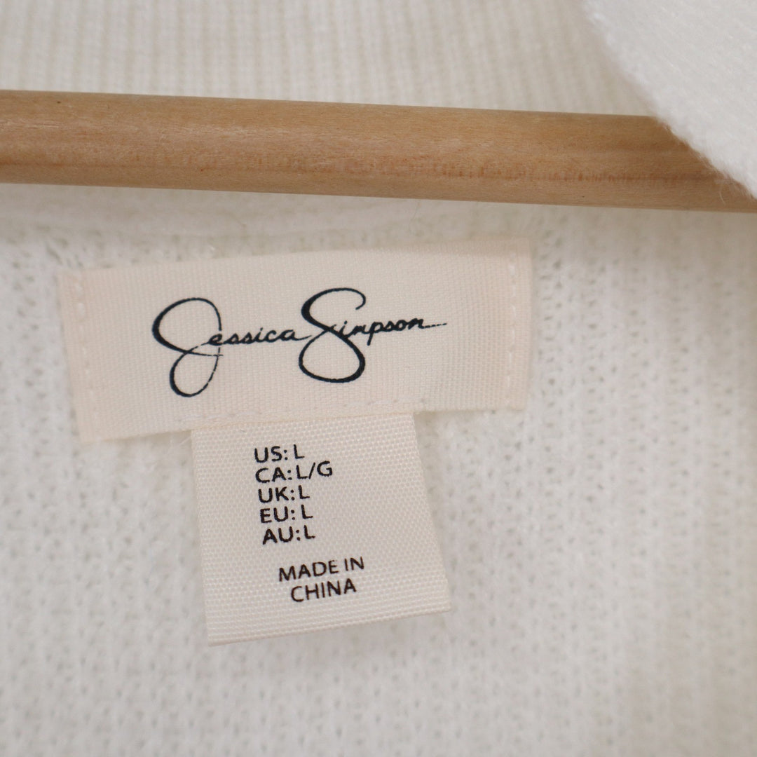 Jessica Simpson Womens Large White Lime Green Striped Ribbed Knit Sweater