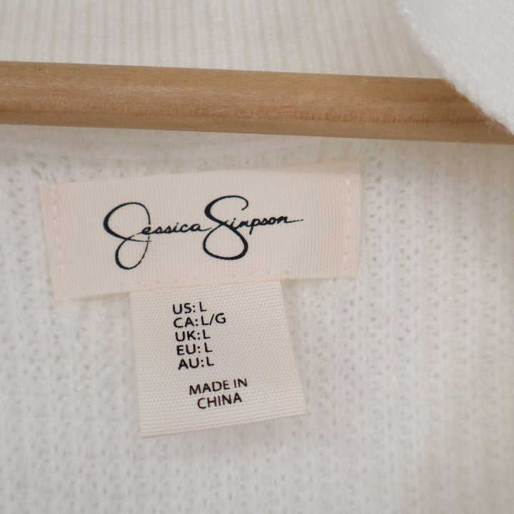 Jessica Simpson Womens Large White Lime Green Striped Ribbed Knit Sweater