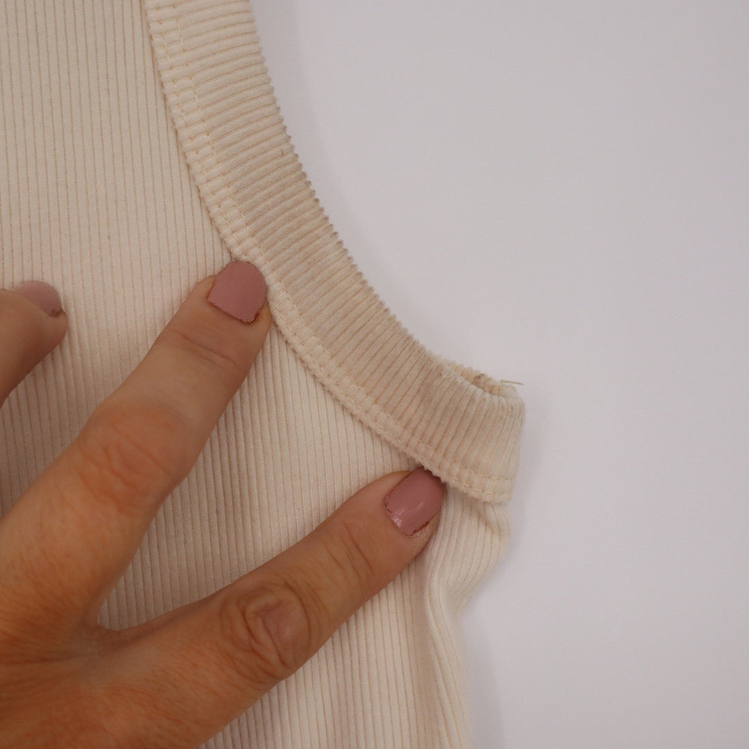 Cream Ribbed Button Front Tank Top Sleeveless Crew Neck Knit Vest Small