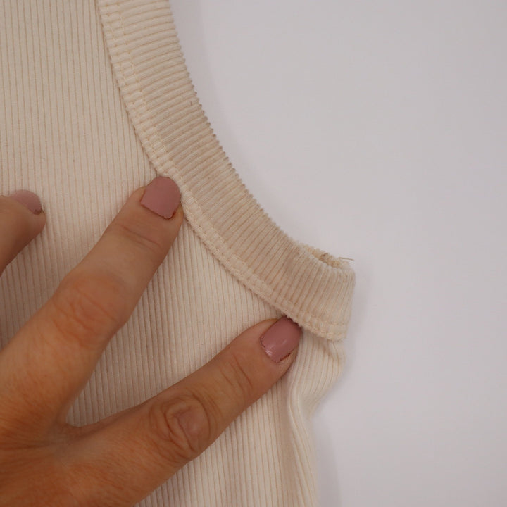 Cream Ribbed Button Front Tank Top Sleeveless Crew Neck Knit Vest Small