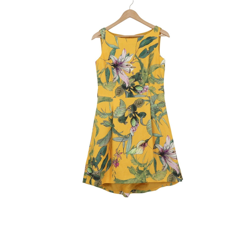Foleys Petite Yellow Tropical Floral Lily Print Sleeveless Fit Flare Dress 4P