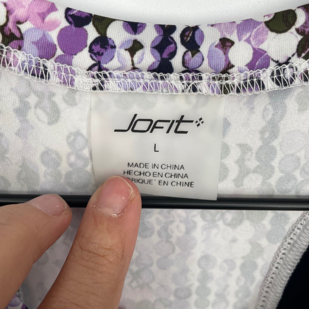 JOFit Womens Large Activewear Tank Top V Neck Abstract Print Purple Green