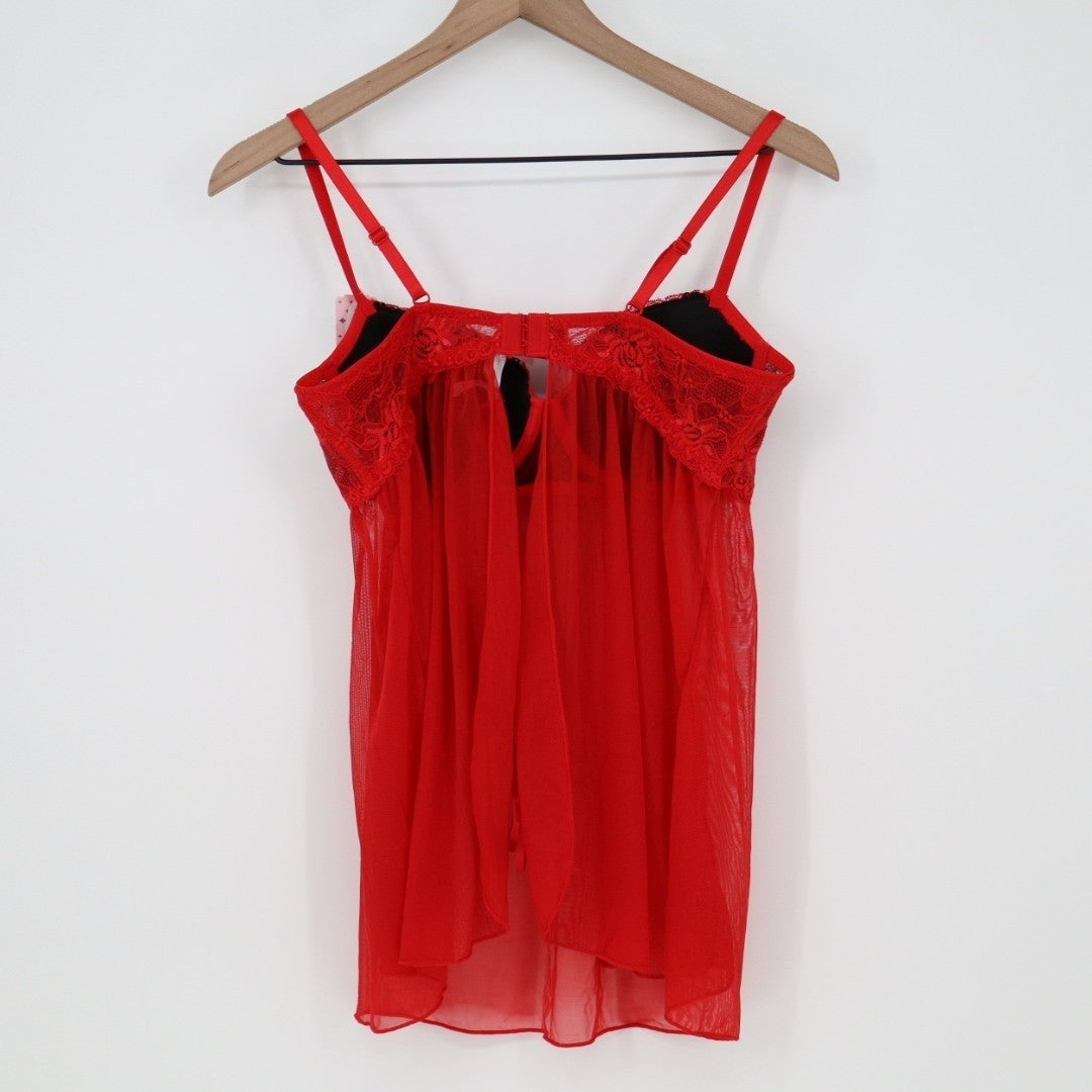 Jezebel Felina Wish Babydoll Lingerie Womens Large Red Sheer Adjustable Strap