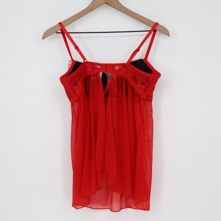 Jezebel Felina Wish Babydoll Lingerie Womens Large Red Sheer Adjustable Strap
