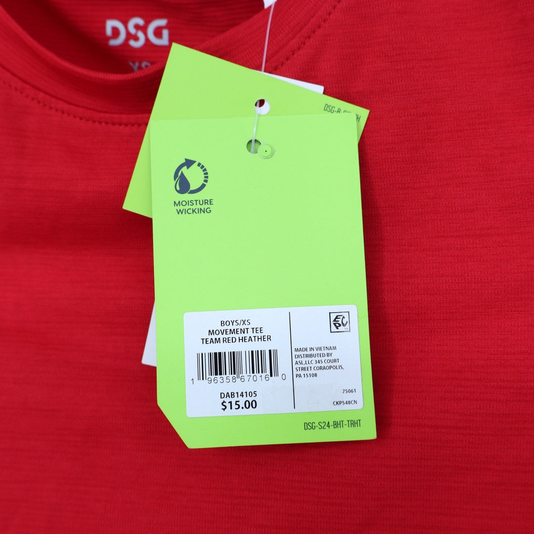 DSG Boys Movement Tee Team Red Heather Moisture Wicking Shirt XS 6-7 DAB14105