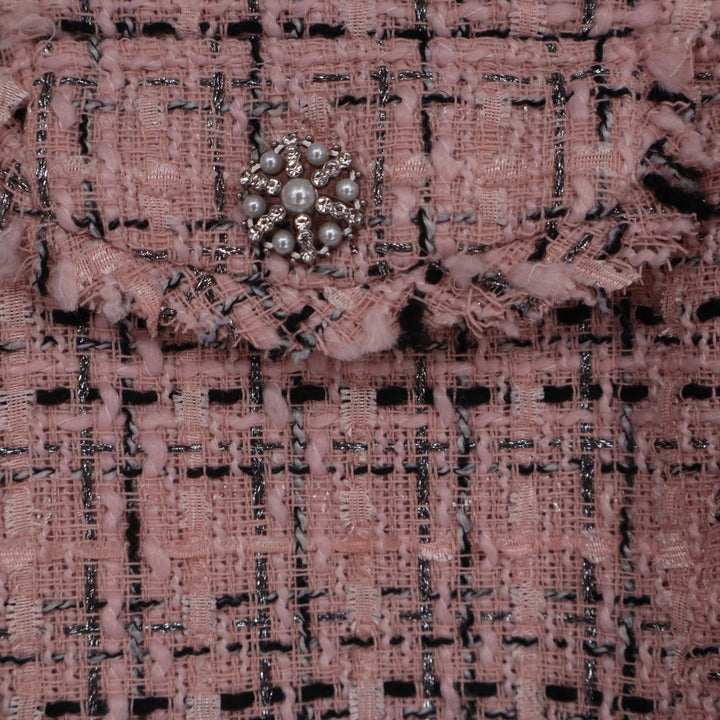 Wild Fable Pink Tweed Cropped Jacket Pearl Button Plaid Large