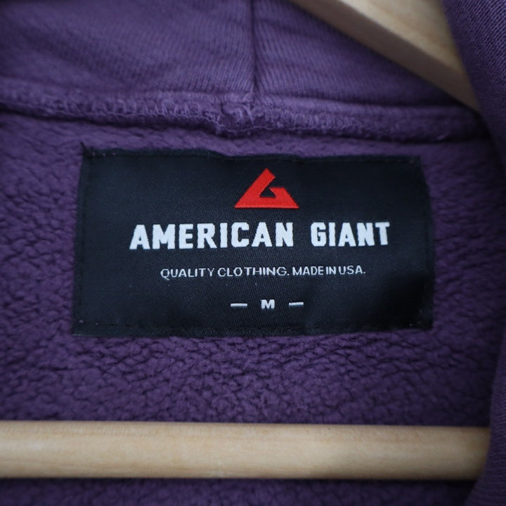 American Giant Hoodie Mens Medium Purple Logo Fleece Lined Cotton Drop Shoulder