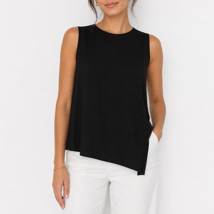 PrettyGarden Black Asymmetrical Hem Sleeveless Tank Top Size L