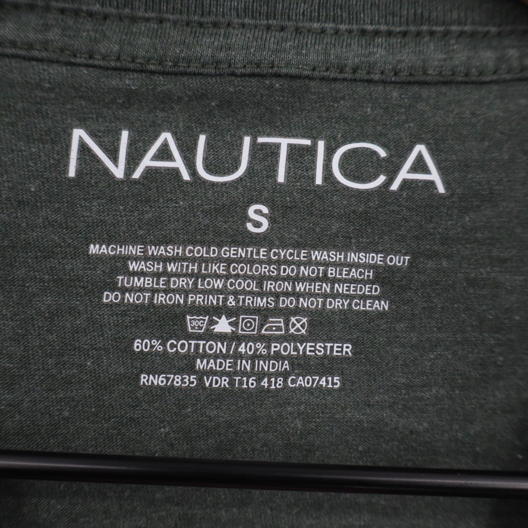 Nautica Mens V-Neck T-Shirt Green Short Sleeve Basic Logo Size S