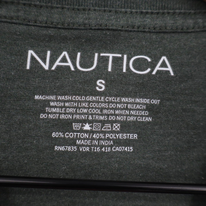 Nautica Mens V-Neck T-Shirt Green Short Sleeve Basic Logo Size S
