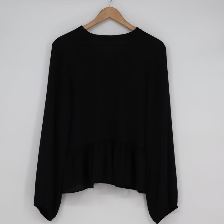 LOFT Black Keyhole Peplum Blouse Long Sleeve Top Small