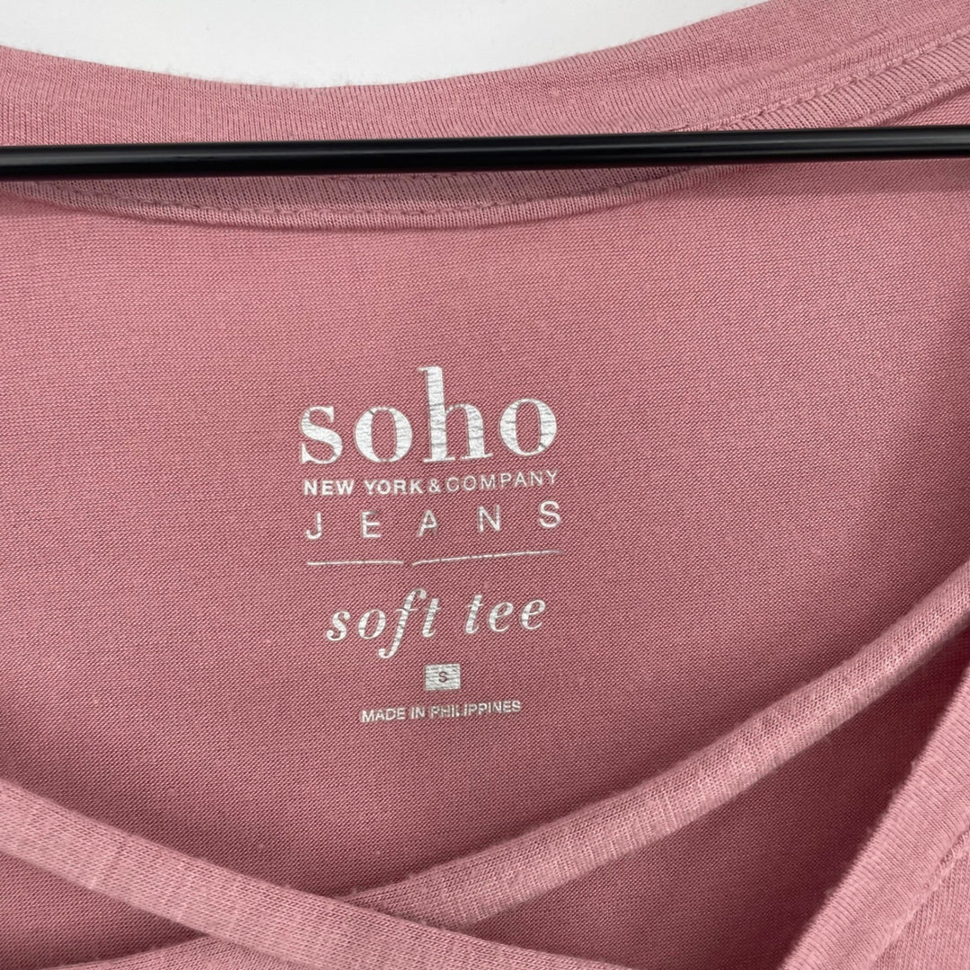Soho New York & Company Jeans Pink Criss Cross Neck Soft Tee Shirt Size S
