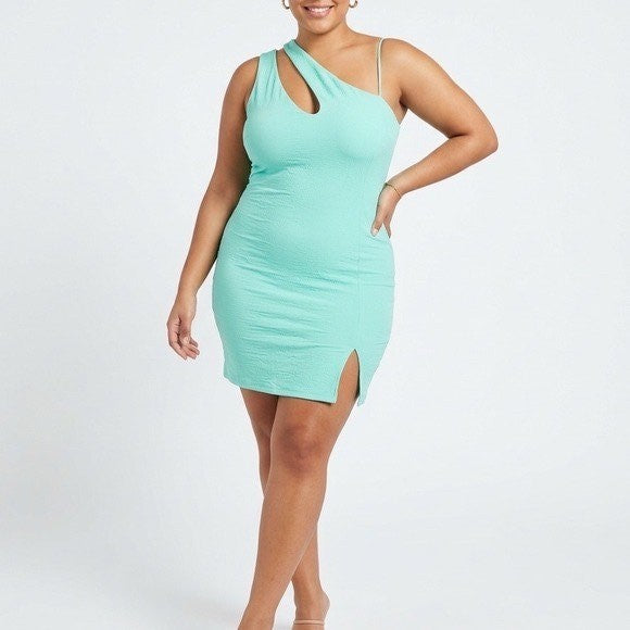 Naked Wardrobe Womens One Shoulder Cutout Mini Dress Aqua Turquoise Size L
