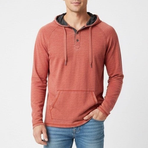 Flag & Anthem Mens Henley Hoodie Shirt Red Charcoal Size S Dry Goods Supply