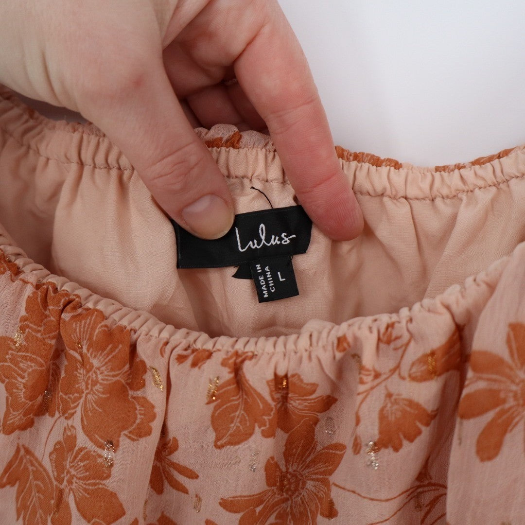 Lulus Love & Blooms Off The Shoulder Dress Womens Large Blush Floral Print Lined