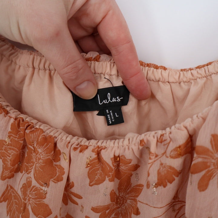 Lulus Love & Blooms Off The Shoulder Dress Womens Large Blush Floral Print Lined