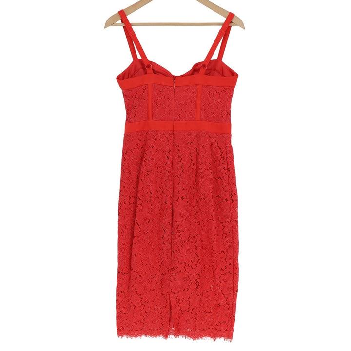 Express Womens Red Lace Bustier Sheath Dress Size 8 Midi Spaghetti Strap Floral