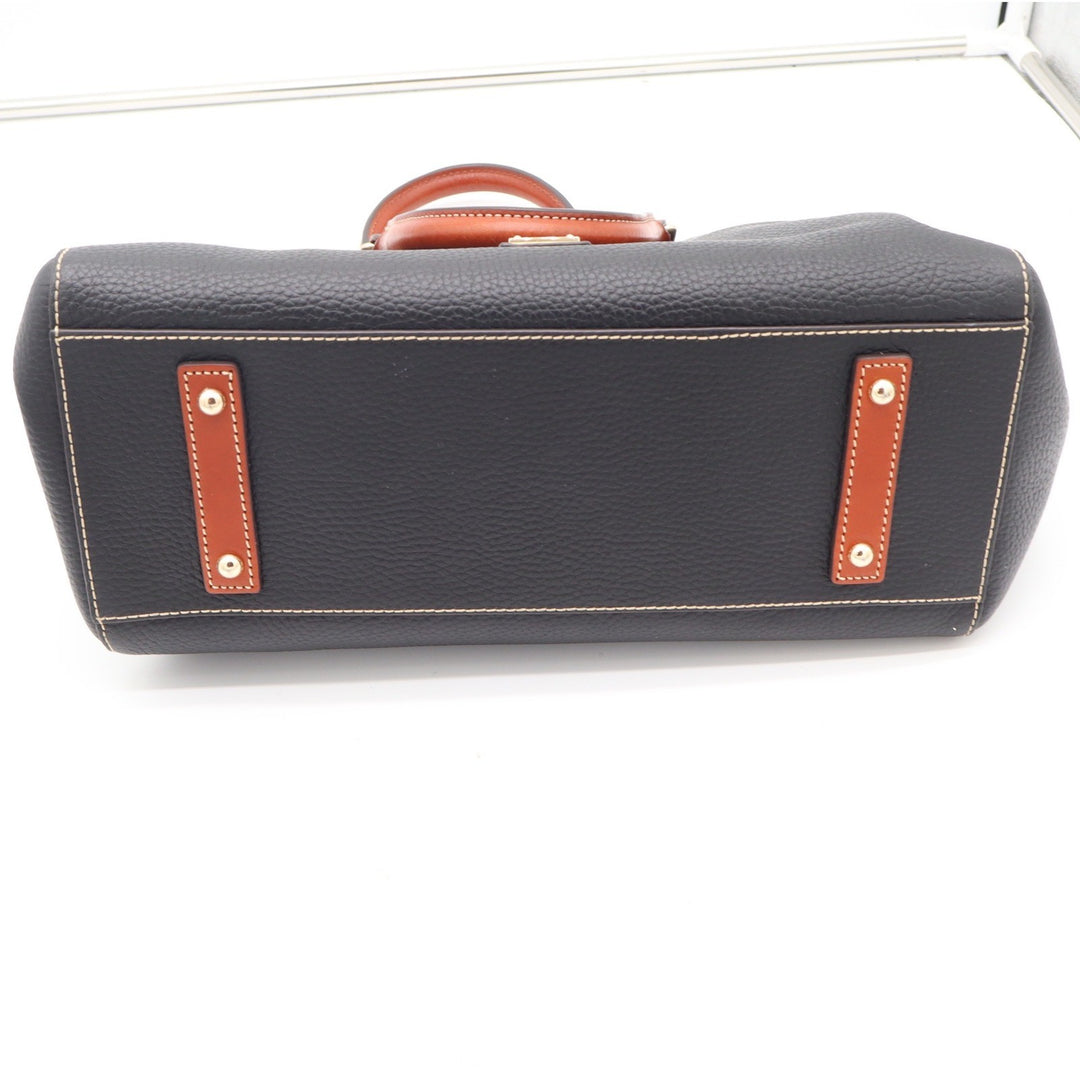 Dooney & Bourke Black Pebbled Leather Tote Bag with Tan Trim