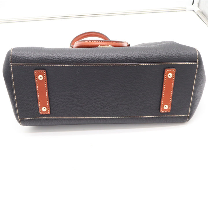 Dooney & Bourke Black Pebbled Leather Tote Bag with Tan Trim