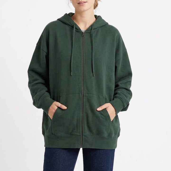 Old Navy Socomfy Hoodie Mens XL Forest Green Cotton Full Zip Ribbed Long Sleeve