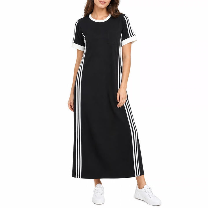 Jodifl Womens Black White Striped Athleisure T-Shirt Maxi Dress Small