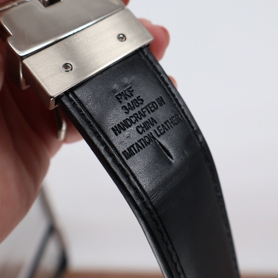 PKF Reversible Belt 34 85 Mens Brown Black Imitation Leather Silver Buckle