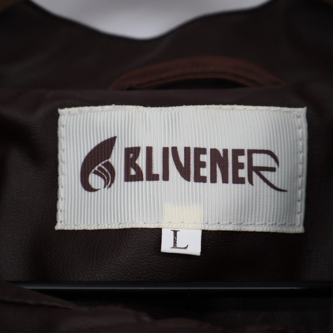 Blivener Jacket Womens Large Brown Faux Leather Full Zip Pockets Long Sleeve