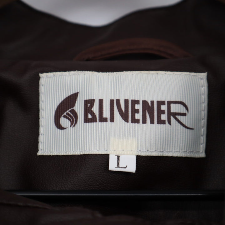 Blivener Jacket Womens Large Brown Faux Leather Full Zip Pockets Long Sleeve