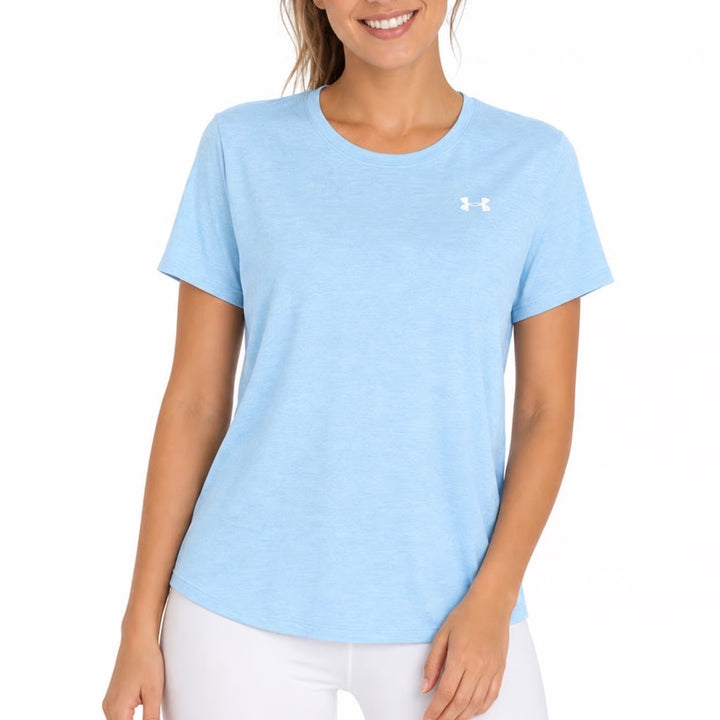 Under Armour Womens XL Light Blue Heathered Loose Fit Short Sleeve Athletic Tee