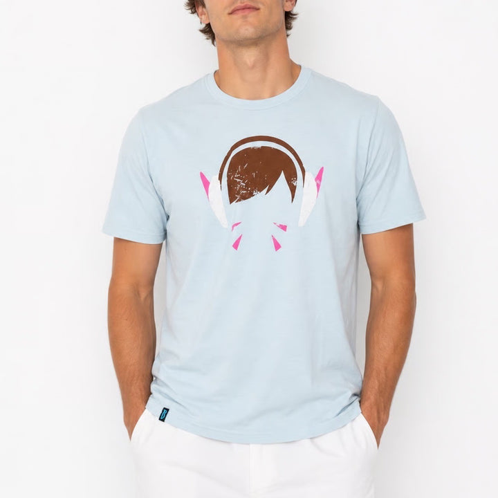 Blizzard T-Shirt Mens L Overwatch D.Va Graphic Light Blue Gamer Tee Excellent