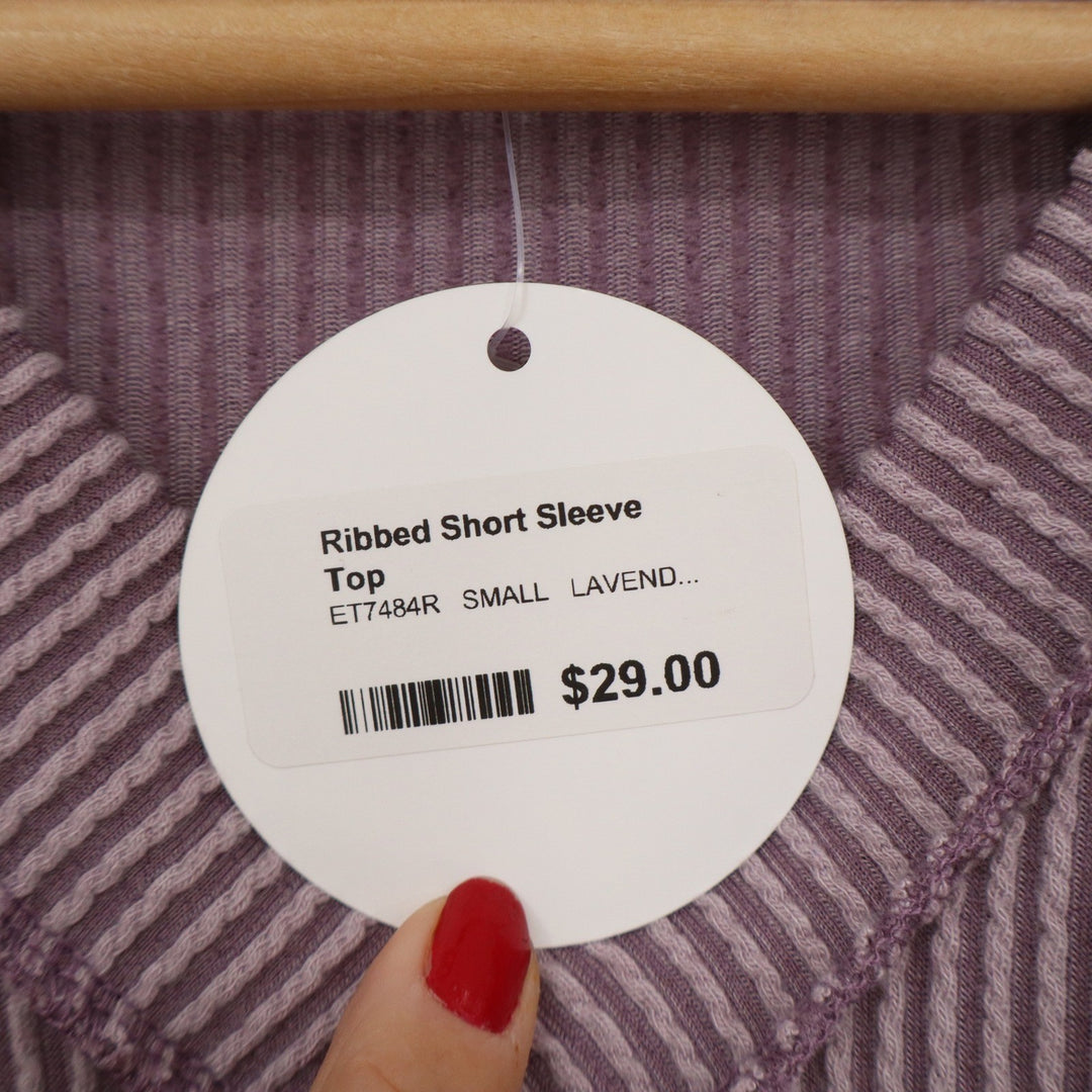 Heimish USA Lavender Ribbed V-Neck Short Sleeve Top Small NEW