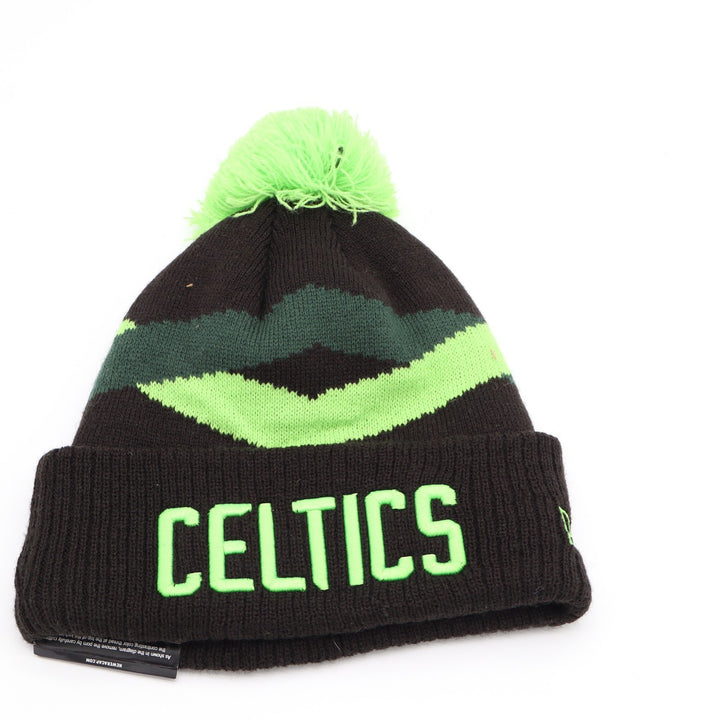 New Era Boston Celtics Youth NBA City Edition Black Neon Green Pom Beanie Hat