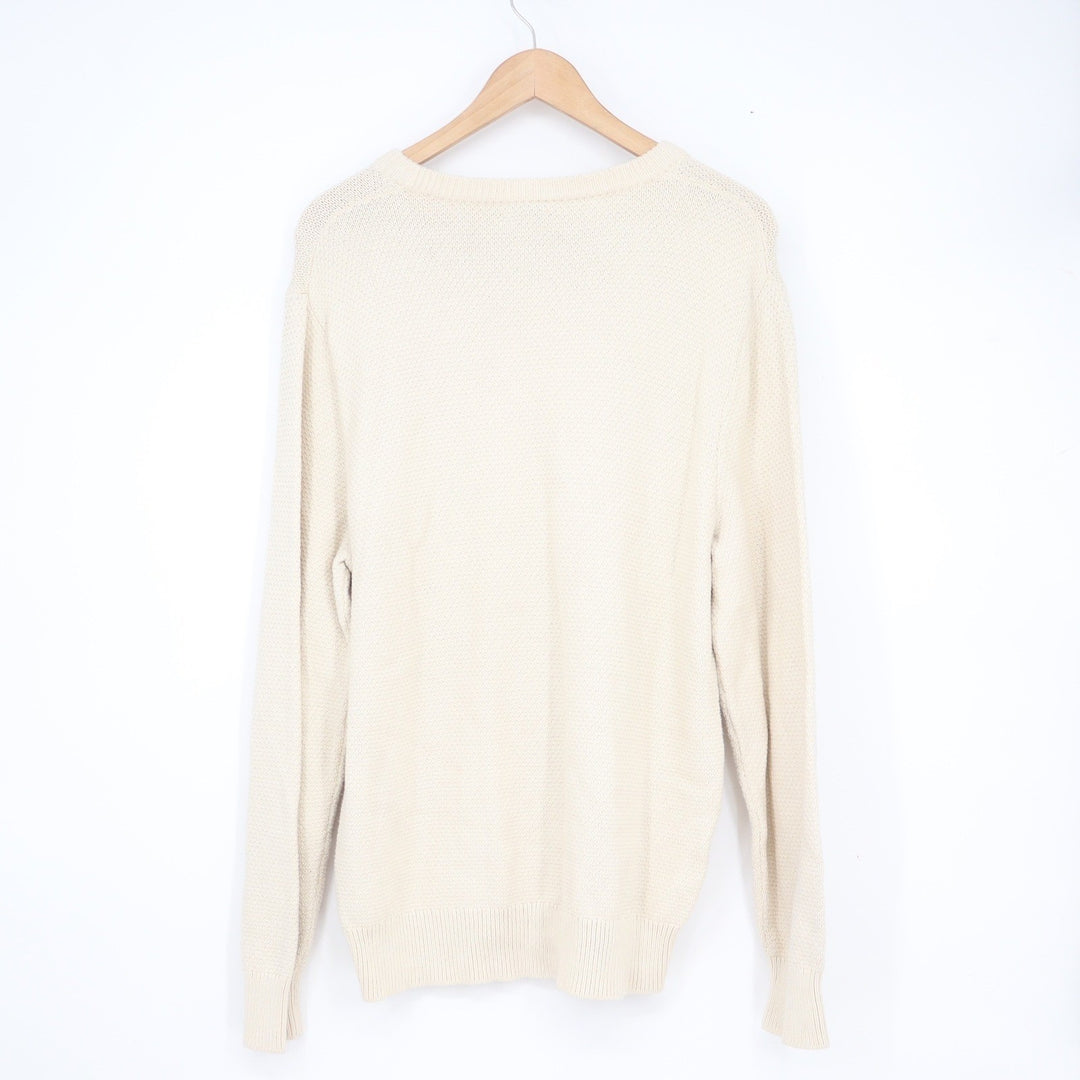 J.Crew Mens Textured Cotton Crewneck Sweater Cream Off-White Size L