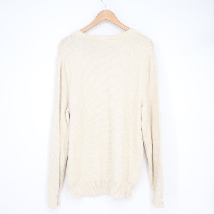 J.Crew Mens Textured Cotton Crewneck Sweater Cream Off-White Size L
