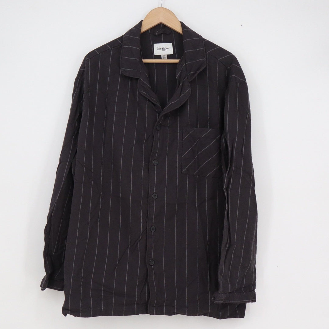 Goodfellow & Co Mens Pajama Set XL Black Pinstripe 100% Cotton Button Up