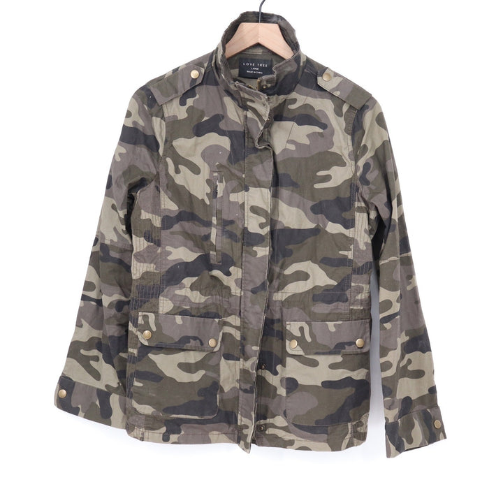 Love Tree Camo Utility Jacket Womens Large Green Military Field Coat